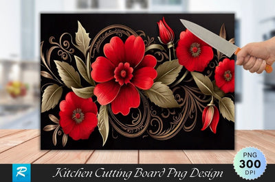 Red Flowers Cutting Board PNG Design Sublimation Regulrcrative 