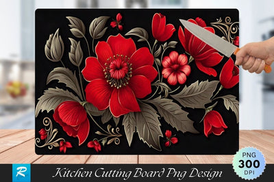 Red Flowers Cutting Board PNG Design Sublimation Regulrcrative 