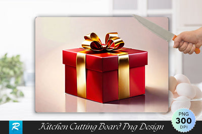 Red Gift Box with Gold Ribbon Background Cutting Board Sublimation Regulrcrative 