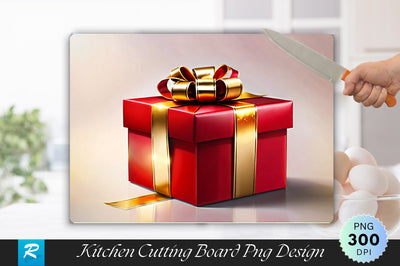 Red Gift Box with Gold Ribbon Background Cutting Board Sublimation Regulrcrative 