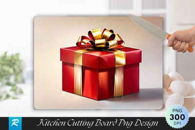 Red Gift Box with Gold Ribbon Background Cutting Board Sublimation Regulrcrative 