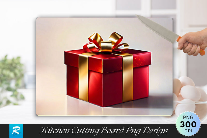 Red Gift Box with Gold Ribbon Background Cutting Board Sublimation Regulrcrative 
