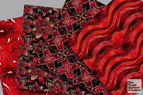 Red Glam Digital Paper | Luxury Glitter Art Deco Digital Pattern Fine Purple Elephant Creations 