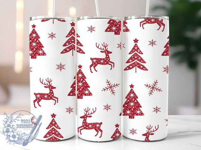 Red Glitter Christmas Deer Tumbler, Holiday Tree and Deer Wrap, Festive Glitter Sublimation Design, 20oz Christmas Deer Tumbler, Whimsical Holiday Mug, Sparkly Tree Cup, Rustic Red Glitter Art Sublimation ToriDesigns 