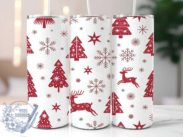 Red Glitter Christmas Deer Tumbler, Holiday Tree and Deer Wrap, Festive Glitter Sublimation Design, 20oz Christmas Deer Tumbler, Whimsical Holiday Mug, Sparkly Tree Cup, Rustic Red Glitter Art Sublimation ToriDesigns 