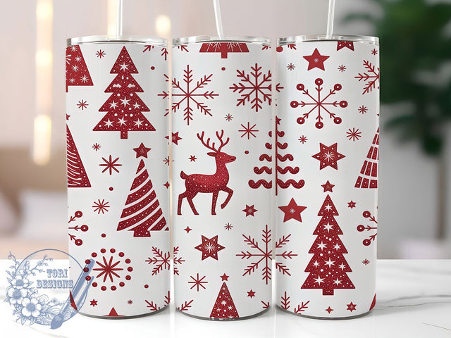 Red Glitter Christmas Deer Tumbler, Holiday Tree and Deer Wrap, Festive Glitter Sublimation Design, 20oz Christmas Deer Tumbler, Whimsical Holiday Mug, Sparkly Tree Cup, Rustic Red Glitter Art Sublimation ToriDesigns 