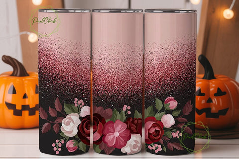 Red Glitter Floral 20oz Tumbler Wrap Sublimation PixelChick 