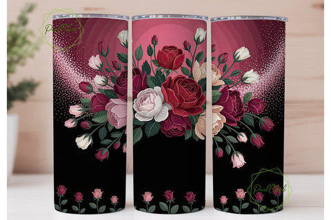Red Glitter Floral 20oz Tumbler Wrap Sublimation PixelChick 
