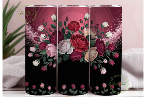 Red Glitter Floral 20oz Tumbler Wrap Sublimation PixelChick 