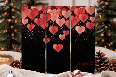 Red Glitter Hearts 20oz Tumbler Wrap Sublimation DesignSVG 