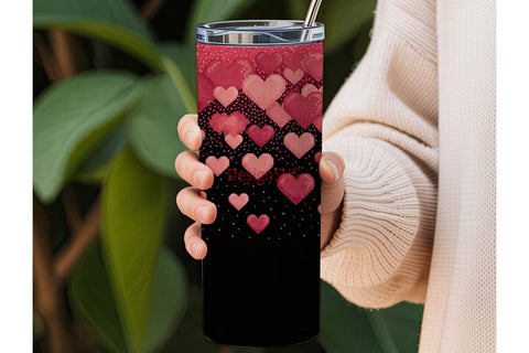 Red Glitter Hearts 20oz Tumbler Wrap Sublimation DesignSVG 