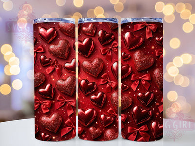 Red Glitter Hearts Satin Bows 20oz Tumbler, Red Glitter, Hearts Design, Satin Bows, Sublimation Wrap, 20oz Tumbler, Glam Aesthetic, Romantic Charm Sublimation SvggirlplusArt 