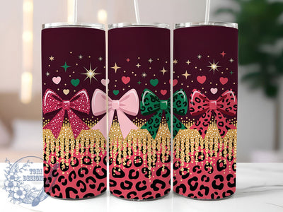 Red Glitter Leopard Bow Tumbler, Red Glitter, Gold Leopard, Glam Style, Romantic Theme, 20Oz Tumbler, Sublimation Wrap Sublimation ToriDesigns 