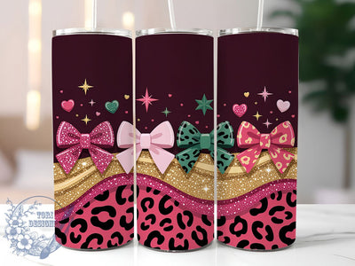 Red Glitter Leopard Bow Tumbler, Red Glitter, Gold Leopard, Glam Style, Romantic Theme, 20Oz Tumbler, Sublimation Wrap Sublimation ToriDesigns 