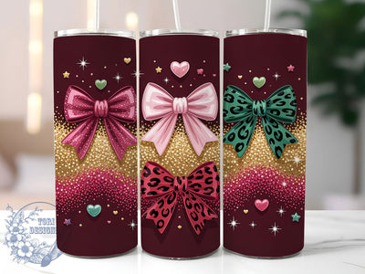 Red Glitter Leopard Bow Tumbler, Red Glitter, Gold Leopard, Glam Style, Romantic Theme, 20Oz Tumbler, Sublimation Wrap Sublimation ToriDesigns 