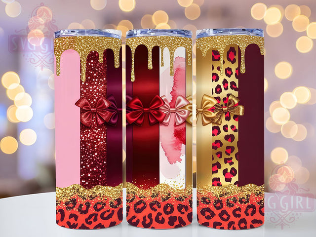 Red Glitter Leopard Bow Tumbler, Red Glitter Pattern, Gold Leopard Bow Design, 20Oz Sublimation Wrap, Glamorous Bow Art, Sparkling Leopard Texture, Tumbler Sublimation Sublimation SvggirlplusArt 