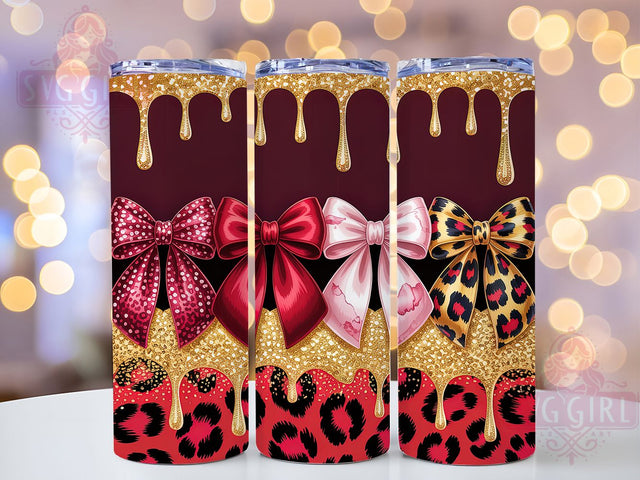 Red Glitter Leopard Bow Tumbler, Red Glitter Pattern, Gold Leopard Bow Design, 20Oz Sublimation Wrap, Glamorous Bow Art, Sparkling Leopard Texture, Tumbler Sublimation Sublimation SvggirlplusArt 
