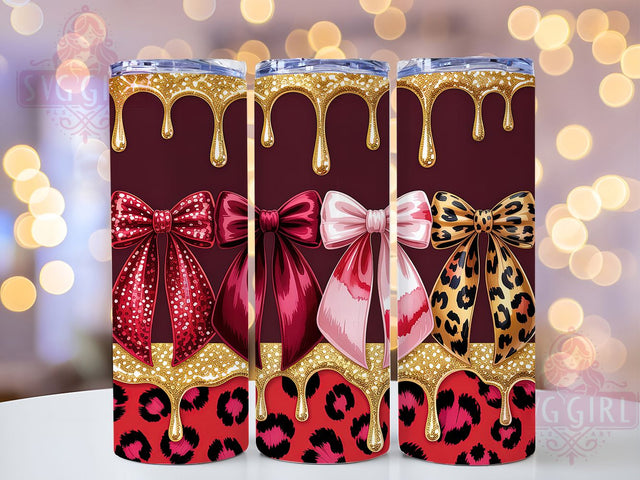 Red Glitter Leopard Bow Tumbler, Red Glitter Pattern, Gold Leopard Bow Design, 20Oz Sublimation Wrap, Glamorous Bow Art, Sparkling Leopard Texture, Tumbler Sublimation Sublimation SvggirlplusArt 