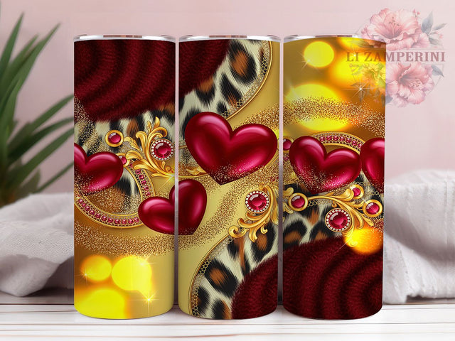 Red Glitter Leopard Hearts Tumbler, Leopard Print Pattern, Glitter Valentine Design, 20Oz Sublimation Wrap, Bold Love Art, Sparkly Leopard Texture, Tumbler Sublimation Sublimation Li Zamperini 