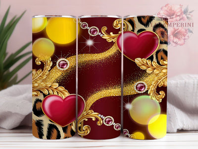 Red Glitter Leopard Hearts Tumbler, Leopard Print Pattern, Glitter Valentine Design, 20Oz Sublimation Wrap, Bold Love Art, Sparkly Leopard Texture, Tumbler Sublimation Sublimation Li Zamperini 