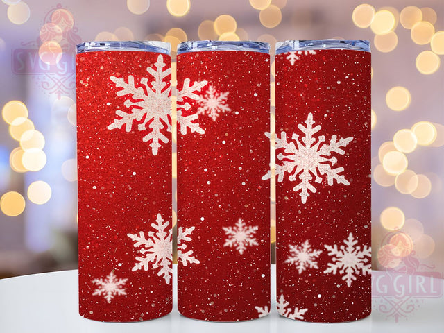 Red Glitter Snowflake Tumbler, Glitter Wrap, Christmas Design, Holiday Tumbler, Festive Pattern, 20oz Tumbler, Sublimation Print Sublimation SvggirlplusArt 