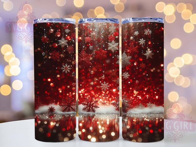Red Glitter Snowflake Tumbler, Glitter Wrap, Christmas Design, Holiday Tumbler, Festive Pattern, 20oz Tumbler, Sublimation Print Sublimation SvggirlplusArt 