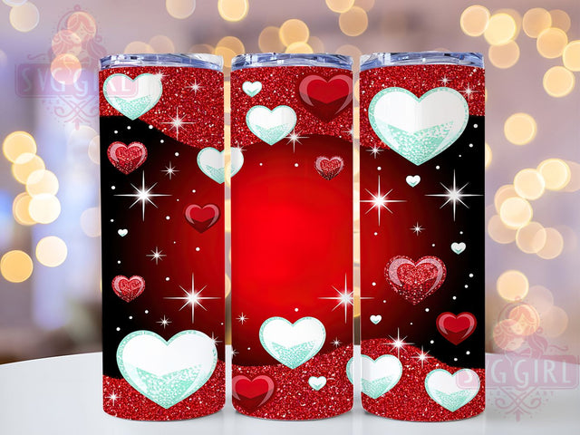 Red Glitter Valentine Hearts Tumbler, Red Valentine Pattern, Sparkling Love Design, 20Oz Sublimation Wrap, Romantic Heart Art, Elegant Glitter Texture, Tumbler Sublimation Sublimation SvggirlplusArt 