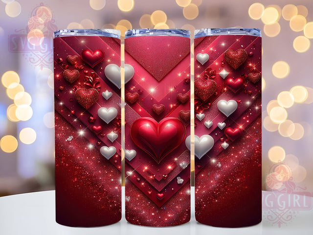 Red Glitter Valentine Hearts Tumbler, Red Valentine Pattern, Sparkling Love Design, 20Oz Sublimation Wrap, Romantic Heart Art, Elegant Glitter Texture, Tumbler Sublimation Sublimation SvggirlplusArt 