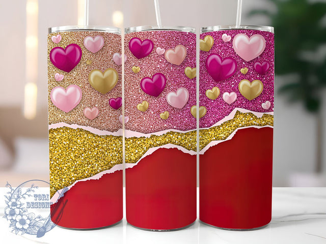 Red Glitter Valentine Hearts Tumbler, Sparkly Valentine Wrap, Cute Love Cup, Romantic Sublimation Design, Valentine Gift Tumbler, Sweet Glitter Hearts Wrap, Adorable Love Cup Sublimation ToriDesigns 