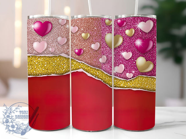 Red Glitter Valentine Hearts Tumbler, Sparkly Valentine Wrap, Cute Love Cup, Romantic Sublimation Design, Valentine Gift Tumbler, Sweet Glitter Hearts Wrap, Adorable Love Cup Sublimation ToriDesigns 