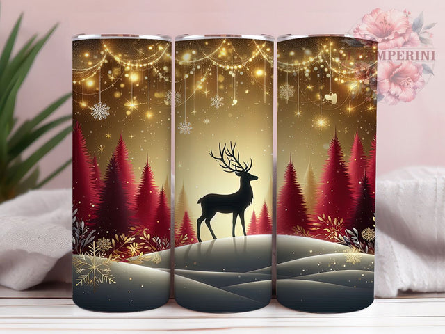 Red Gold Deer Forest Tumbler, Snowflake Forest Tumbler, 20Oz Sublimation, Christmas Deer Printable, Festive Gold Design, Holiday Forest Wrap, Elegant Christmas Art Sublimation Li Zamperini 