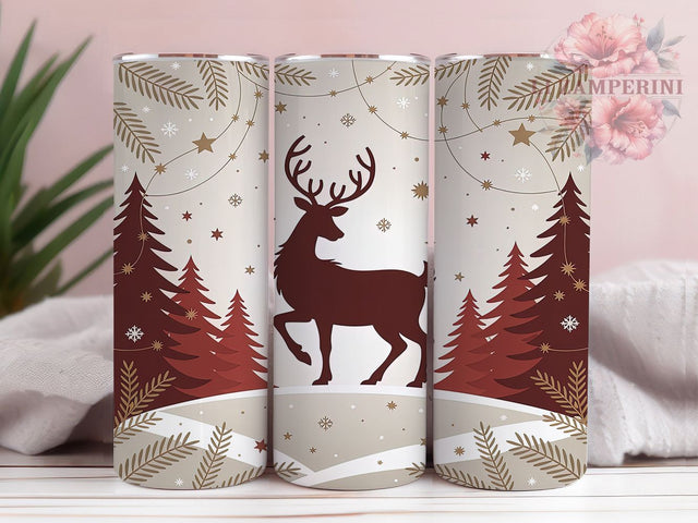 Red Gold Deer Forest Tumbler, Snowflake Forest Tumbler, 20Oz Sublimation, Christmas Deer Printable, Festive Gold Design, Holiday Forest Wrap, Elegant Christmas Art Sublimation Li Zamperini 