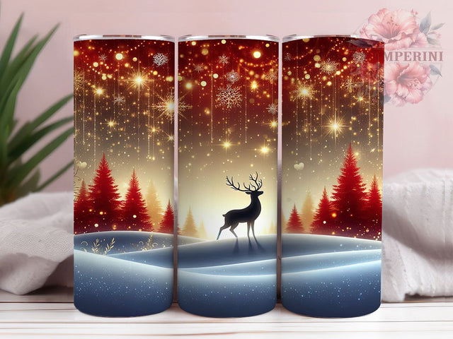 Red Gold Deer Forest Tumbler, Snowflake Forest Tumbler, 20Oz Sublimation, Christmas Deer Printable, Festive Gold Design, Holiday Forest Wrap, Elegant Christmas Art Sublimation Li Zamperini 