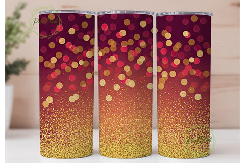 Red Gold Glitter Bokeh 20oz Tumbler Wrap Sublimation PixelChick 
