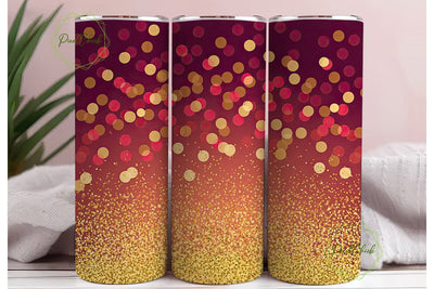 Red Gold Glitter Bokeh 20oz Tumbler Wrap Sublimation PixelChick 