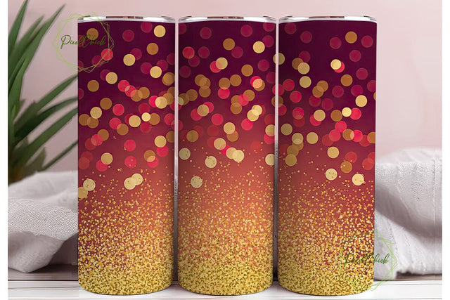 Red Gold Glitter Bokeh 20oz Tumbler Wrap Sublimation PixelChick 