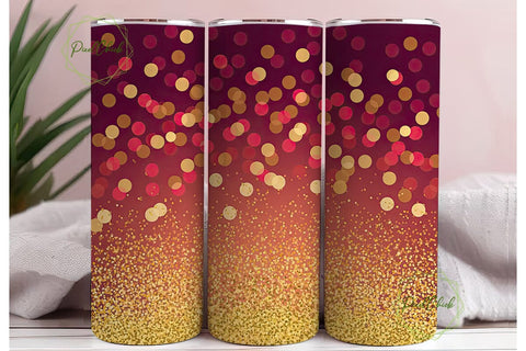 Red Gold Glitter Bokeh 20oz Tumbler Wrap Sublimation PixelChick 