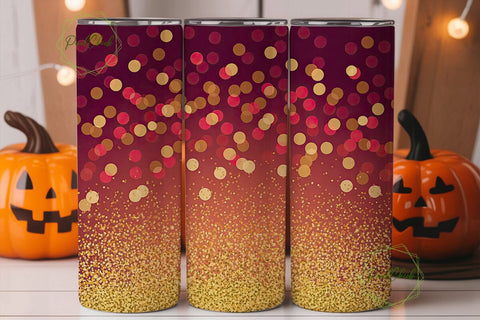 Red Gold Glitter Bokeh 20oz Tumbler Wrap Sublimation PixelChick 
