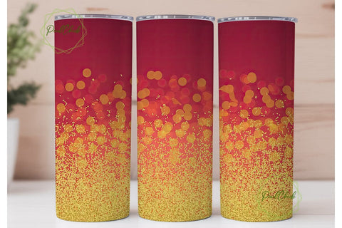 Red Gold Glitter Bokeh 20oz Tumbler Wrap Sublimation PixelChick 