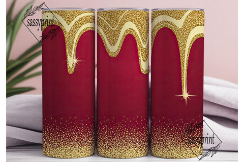 Red & Gold Glitter Drips Tumbler Wrap Sublimation sassyprint 