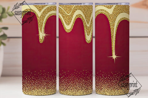 Red & Gold Glitter Drips Tumbler Wrap Sublimation sassyprint 