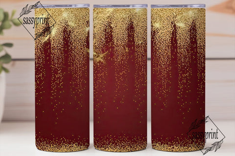 Red & Gold Glitter Drips Tumbler Wrap Sublimation sassyprint 