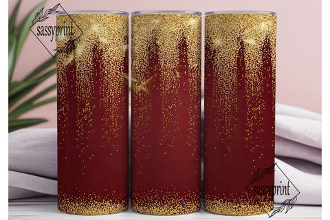 Red & Gold Glitter Drips Tumbler Wrap Sublimation sassyprint 