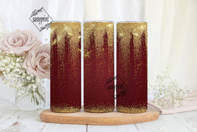 Red & Gold Glitter Drips Tumbler Wrap Sublimation sassyprint 