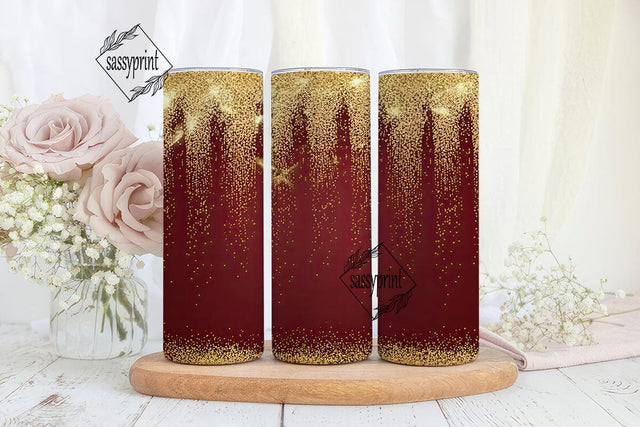 Red & Gold Glitter Drips Tumbler Wrap Sublimation sassyprint 