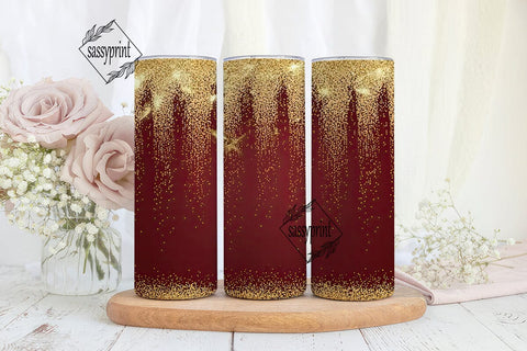 Red & Gold Glitter Drips Tumbler Wrap Sublimation sassyprint 