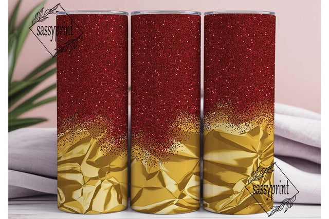 Red Gold Glitter Foil Tumbler Wrap PNG Sublimation sassyprint 