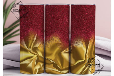 Red Gold Glitter Foil Tumbler Wrap PNG Sublimation sassyprint 