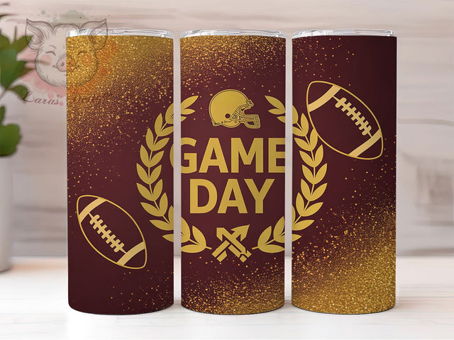 Red & Gold Glitter Football Tumbler, Game Day Tumbler Wrap, Glitter Tumbler PNG, Sports Team Colors, 20oz Sublimation Design, Printable Tailgate Cup, Sparkle Football Wrap Sublimation Lara' s Designs 