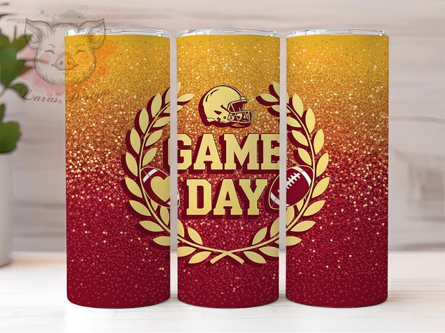 Red & Gold Glitter Football Tumbler, Game Day Tumbler Wrap, Glitter Tumbler PNG, Sports Team Colors, 20oz Sublimation Design, Printable Tailgate Cup, Sparkle Football Wrap Sublimation Lara' s Designs 